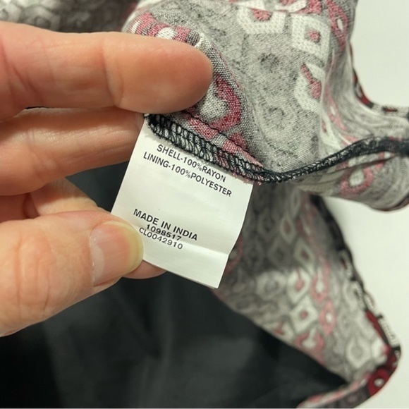 Eshakti A Line Dress Tie Waist Size XL 18 Geo Print Black Red - Picture 5 of 7